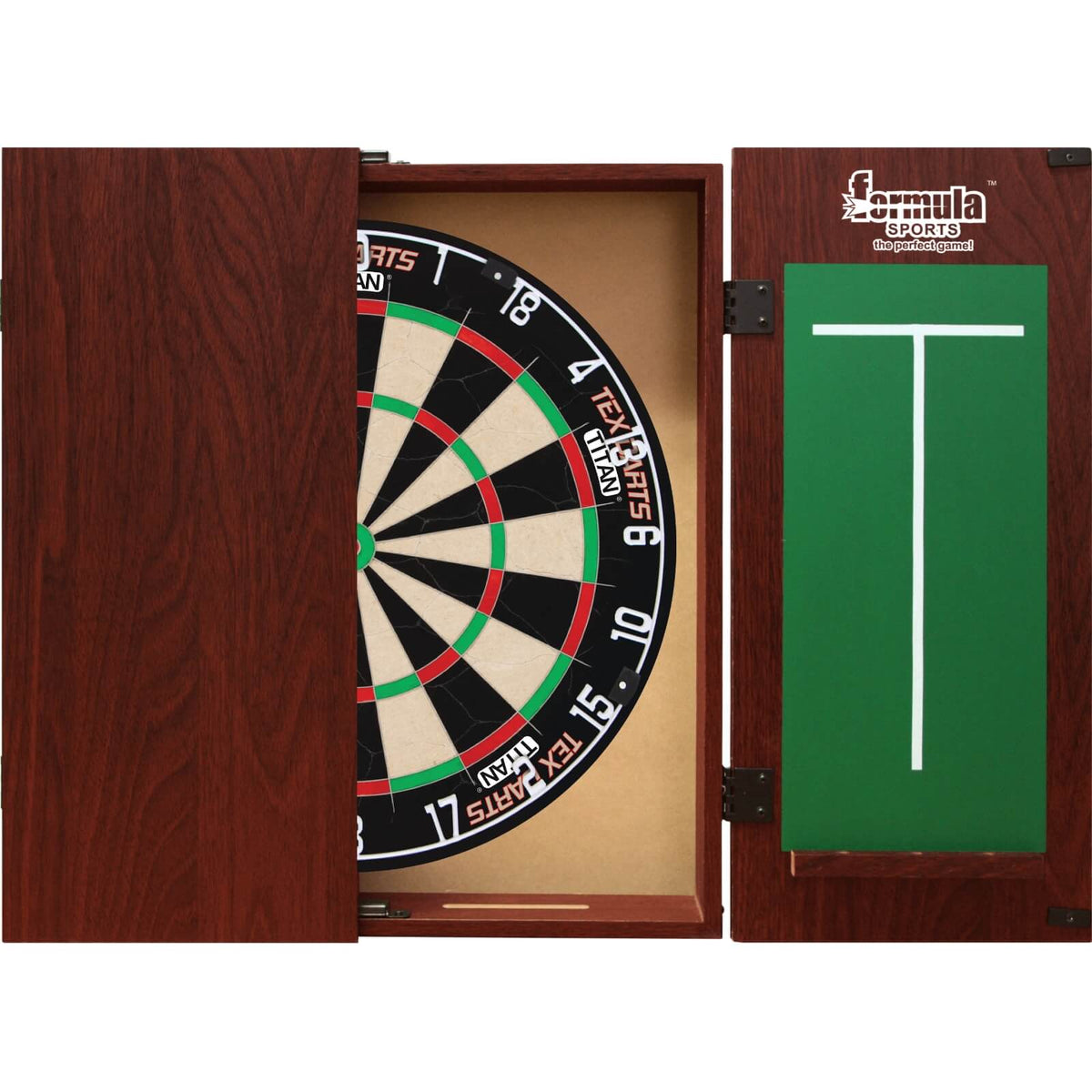 Cabinets &amp; Dartboards - Formula Sports - Mahogany Dartboard Cabinet &amp; Dartboard Bundle - Choose Your Board Tex Darts - Titan
