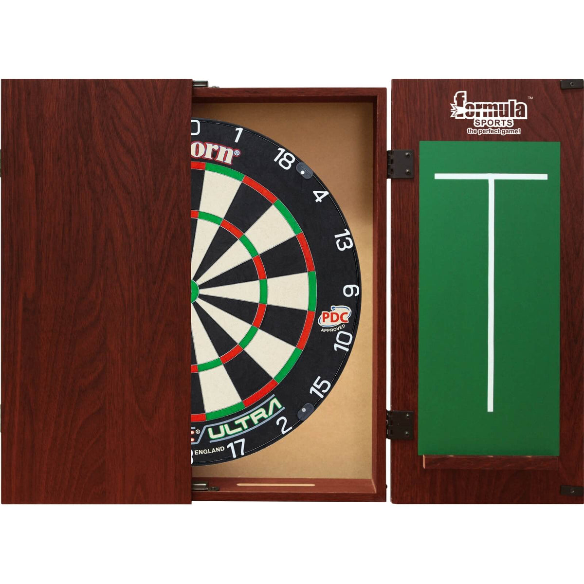 Cabinets &amp; Dartboards - Formula Sports - Mahogany Dartboard Cabinet &amp; Dartboard Bundle - Choose Your Board Unicorn - Eclipse Ultra