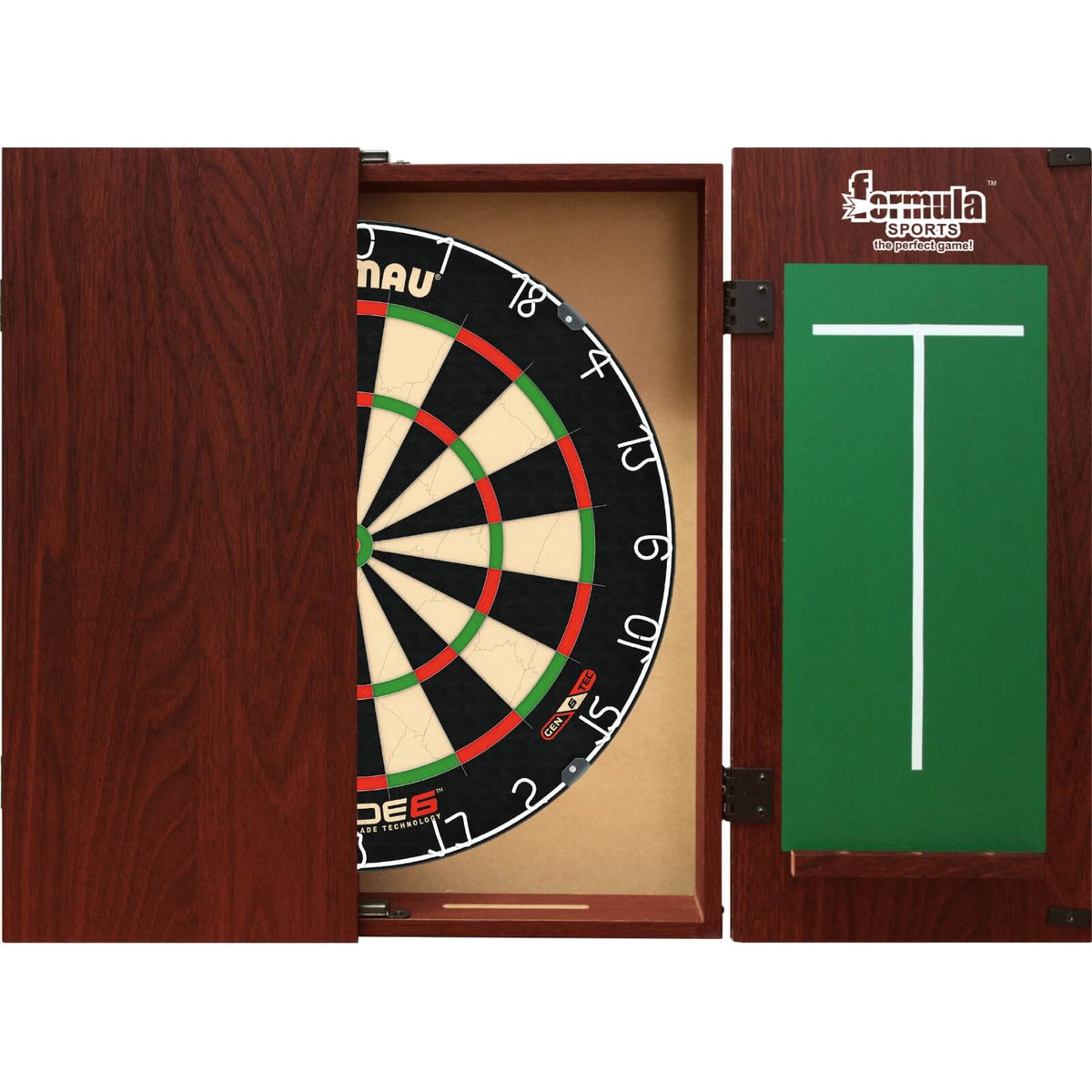 Cabinets &amp; Dartboards - Formula Sports - Mahogany Dartboard Cabinet &amp; Dartboard Bundle - Choose Your Board Winmau - Blade 6