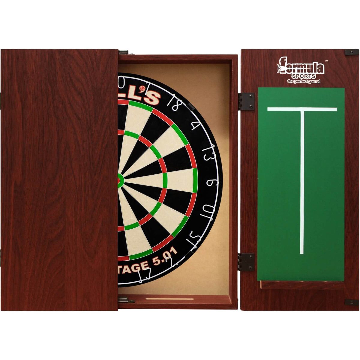 Cabinets &amp; Dartboards - Formula Sports - Mahogany Dartboard Cabinet &amp; Dartboard Bundle - Choose Your Board Bulls NL - Advantage 501