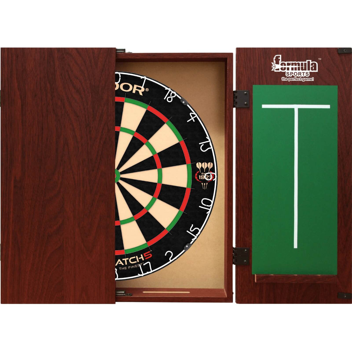 Cabinets &amp; Dartboards - Formula Sports - Mahogany Dartboard Cabinet &amp; Dartboard Bundle - Choose Your Board Nodor - Supamatch 5