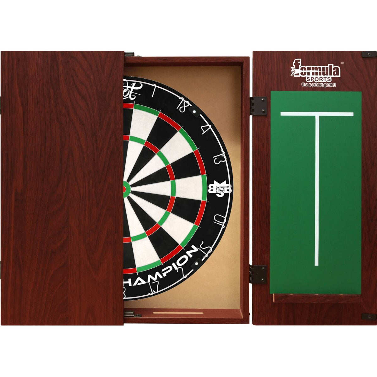 Cabinets &amp; Dartboards - Formula Sports - Mahogany Dartboard Cabinet &amp; Dartboard Bundle - Choose Your Board Shot - Michael Smith
