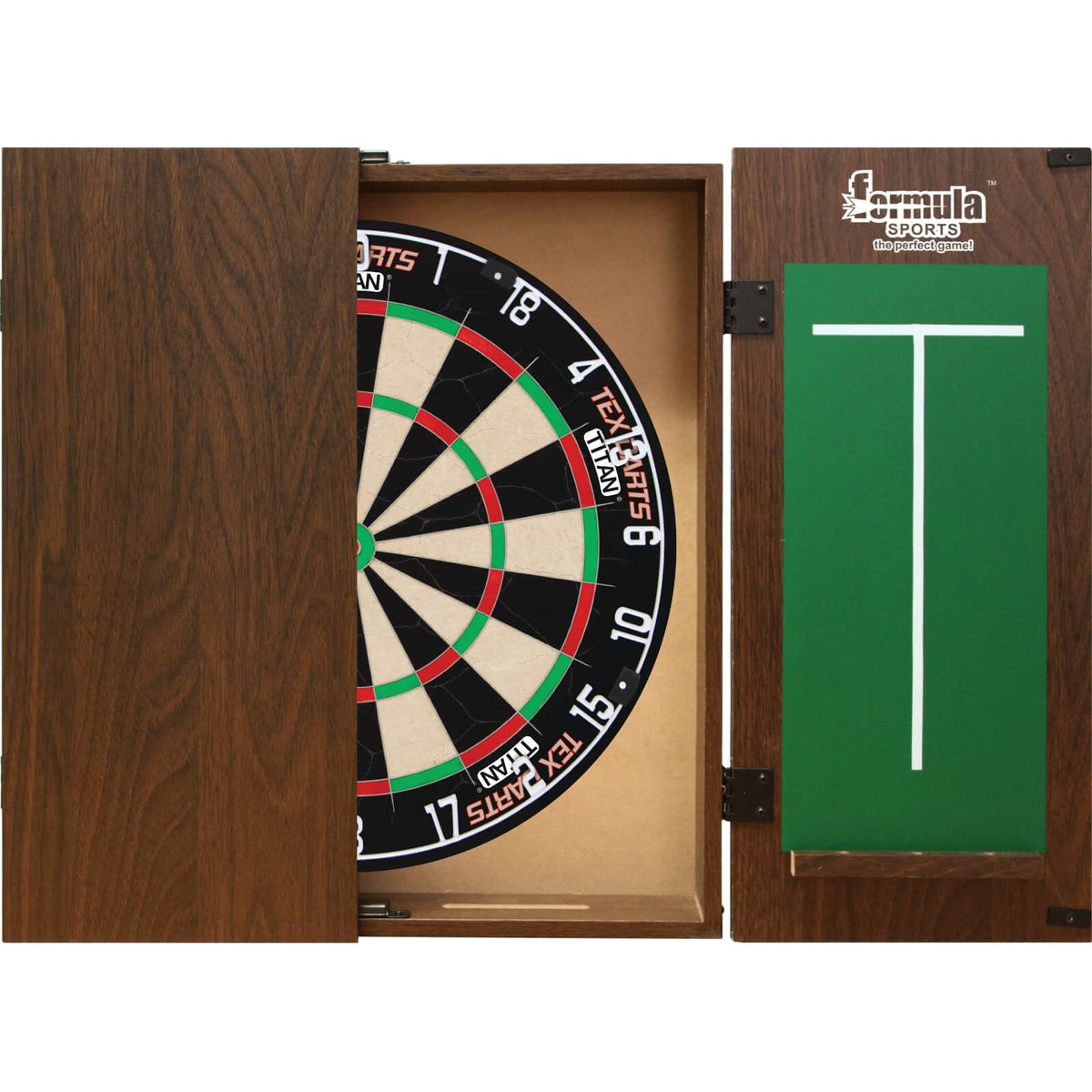 Cabinets &amp; Dartboards - Formula Sports - Walnut Dartboard Cabinet &amp; Dartboard Bundle - Choose Your Board Tex Darts - Titan