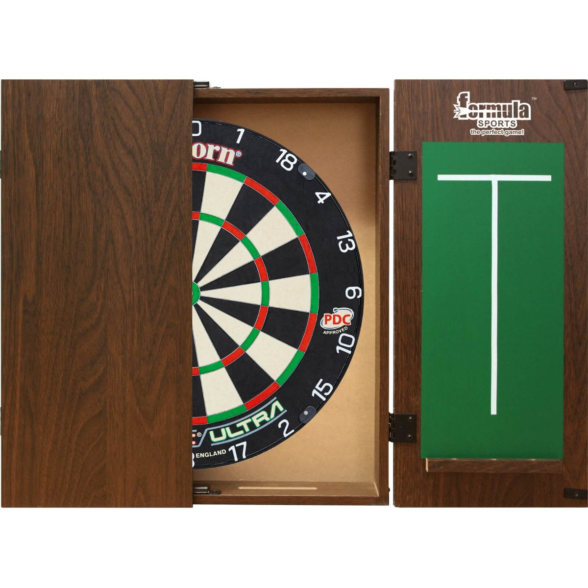 Cabinets &amp; Dartboards - Formula Sports - Walnut Dartboard Cabinet &amp; Dartboard Bundle - Choose Your Board Unicorn - Eclipse Ultra