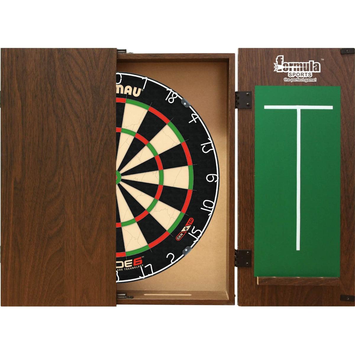 Cabinets &amp; Dartboards - Formula Sports - Walnut Dartboard Cabinet &amp; Dartboard Bundle - Choose Your Board Winmau - Blade 6