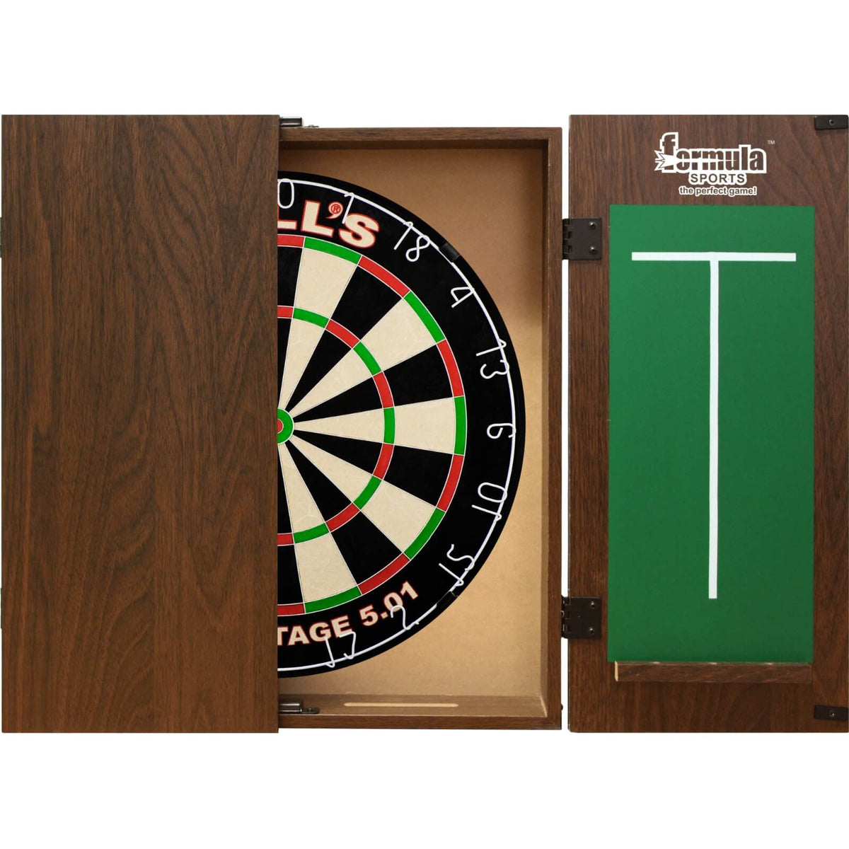 Cabinets &amp; Dartboards - Formula Sports - Walnut Dartboard Cabinet &amp; Dartboard Bundle - Choose Your Board Bulls NL - Advantage 501
