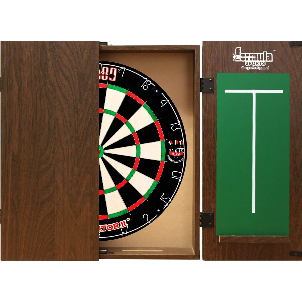 Cabinets &amp; Dartboards - Formula Sports - Walnut Dartboard Cabinet &amp; Dartboard Bundle - Choose Your Board One80 - Gladiator 2+