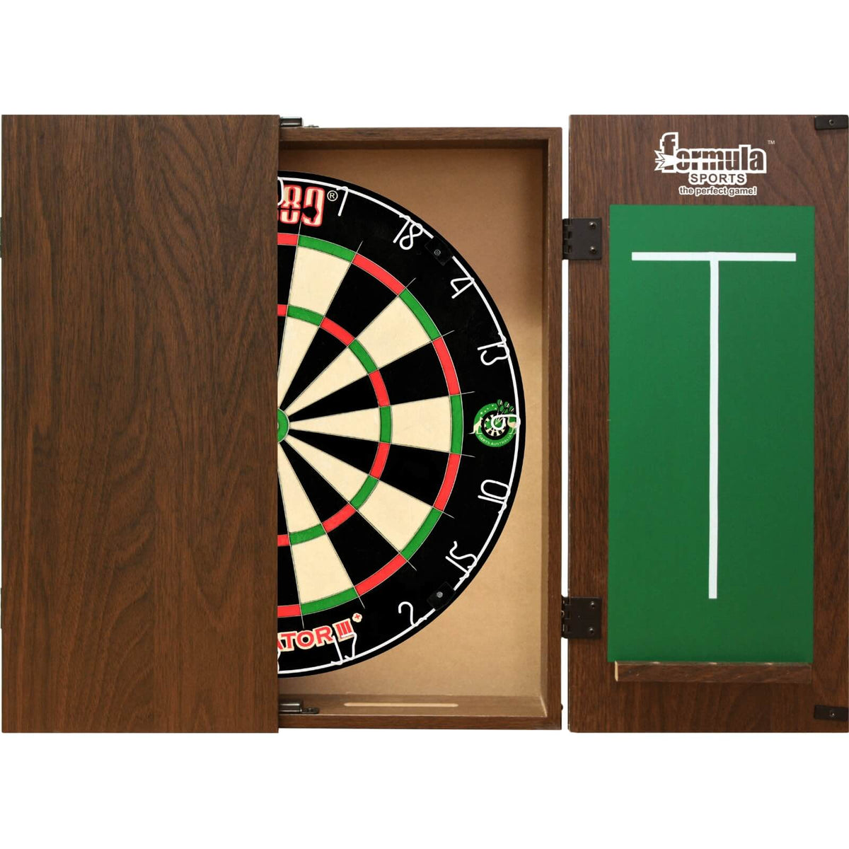 Cabinets &amp; Dartboards - Formula Sports - Walnut Dartboard Cabinet &amp; Dartboard Bundle - Choose Your Board One80 - Gladiator 3+