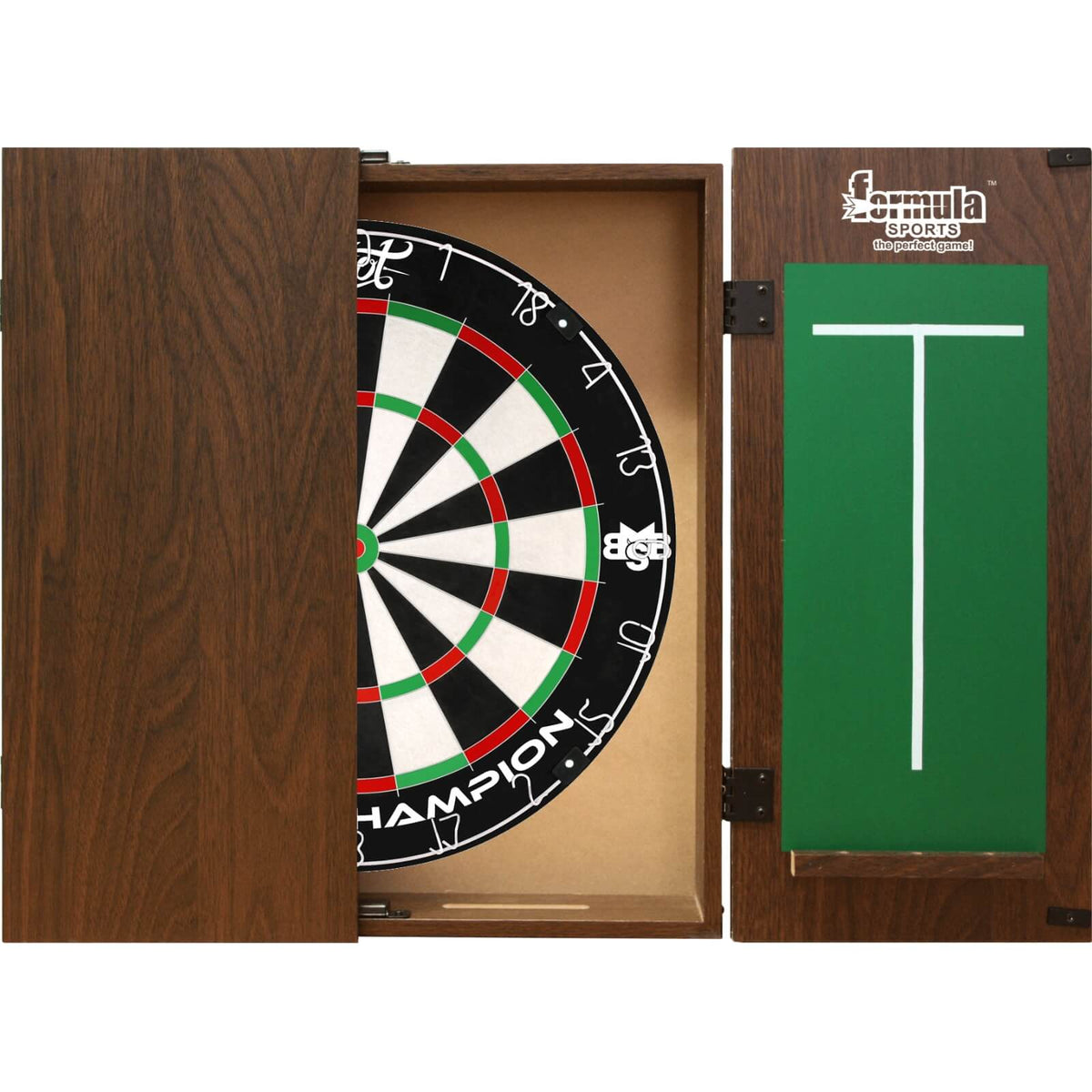 Cabinets &amp; Dartboards - Formula Sports - Walnut Dartboard Cabinet &amp; Dartboard Bundle - Choose Your Board Shot - Michael Smith