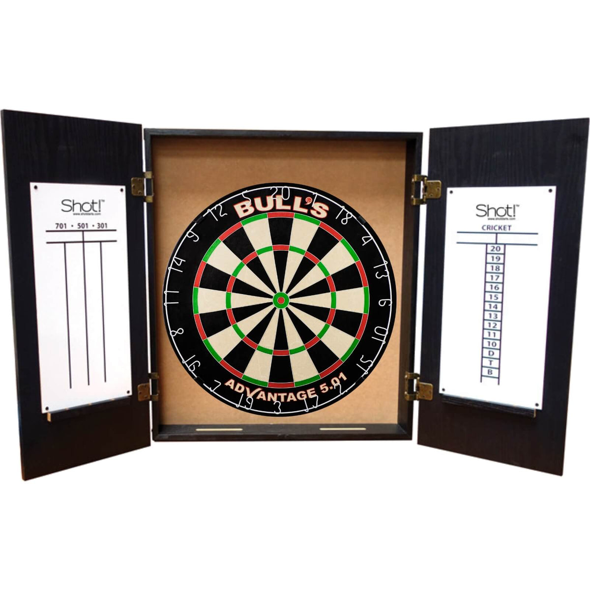 Cabinets &amp; Dartboards - Shot - Quantum Dartboard Cabinet &amp; Dartboard Bundle - Choose Your Board Bulls NL - Advantage 501