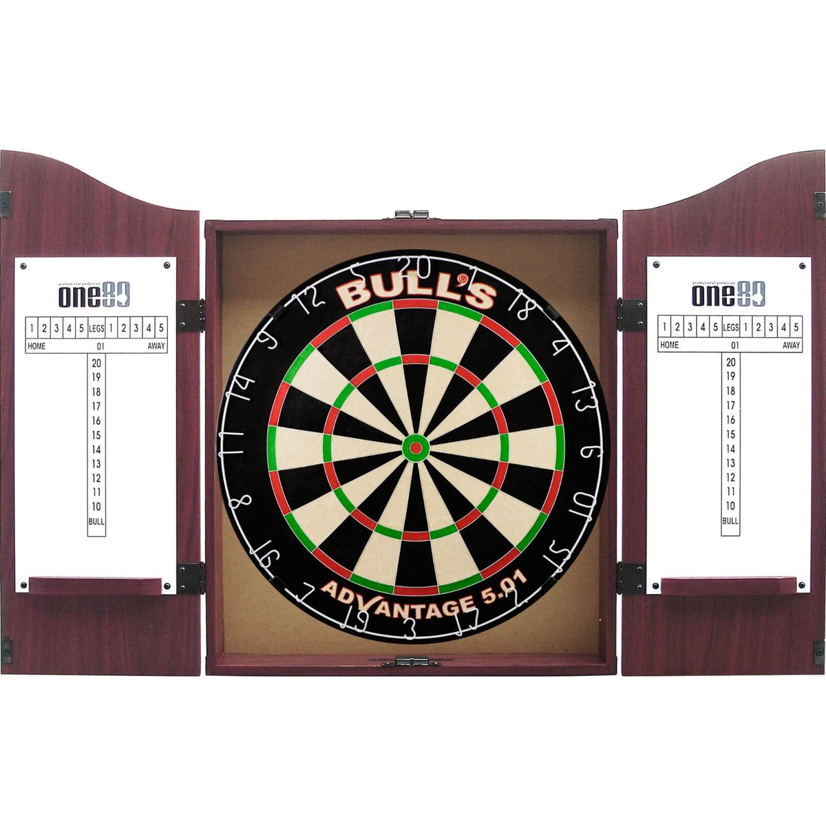 Cabinets &amp; Dartboards - One80 - Rosewood Dartboard Cabinet &amp; Dartboard Bundle - Choose Your Board Bulls NL - Advantage 501