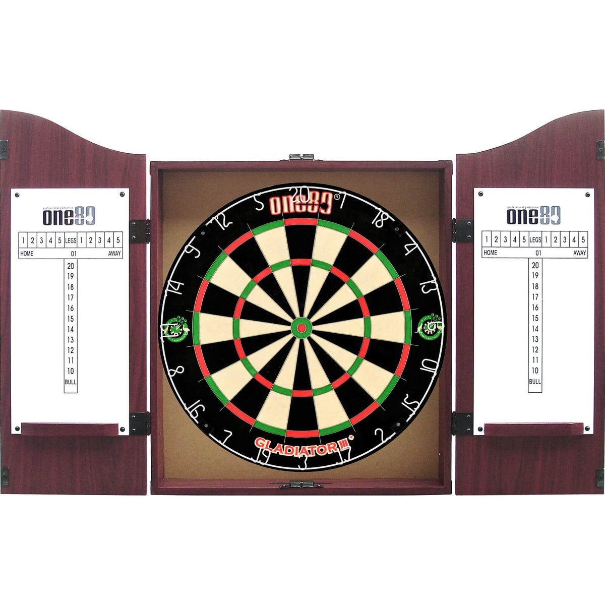 Cabinets &amp; Dartboards - One80 - Rosewood Dartboard Cabinet &amp; Dartboard Bundle - Choose Your Board One80 - Gladiator 3+