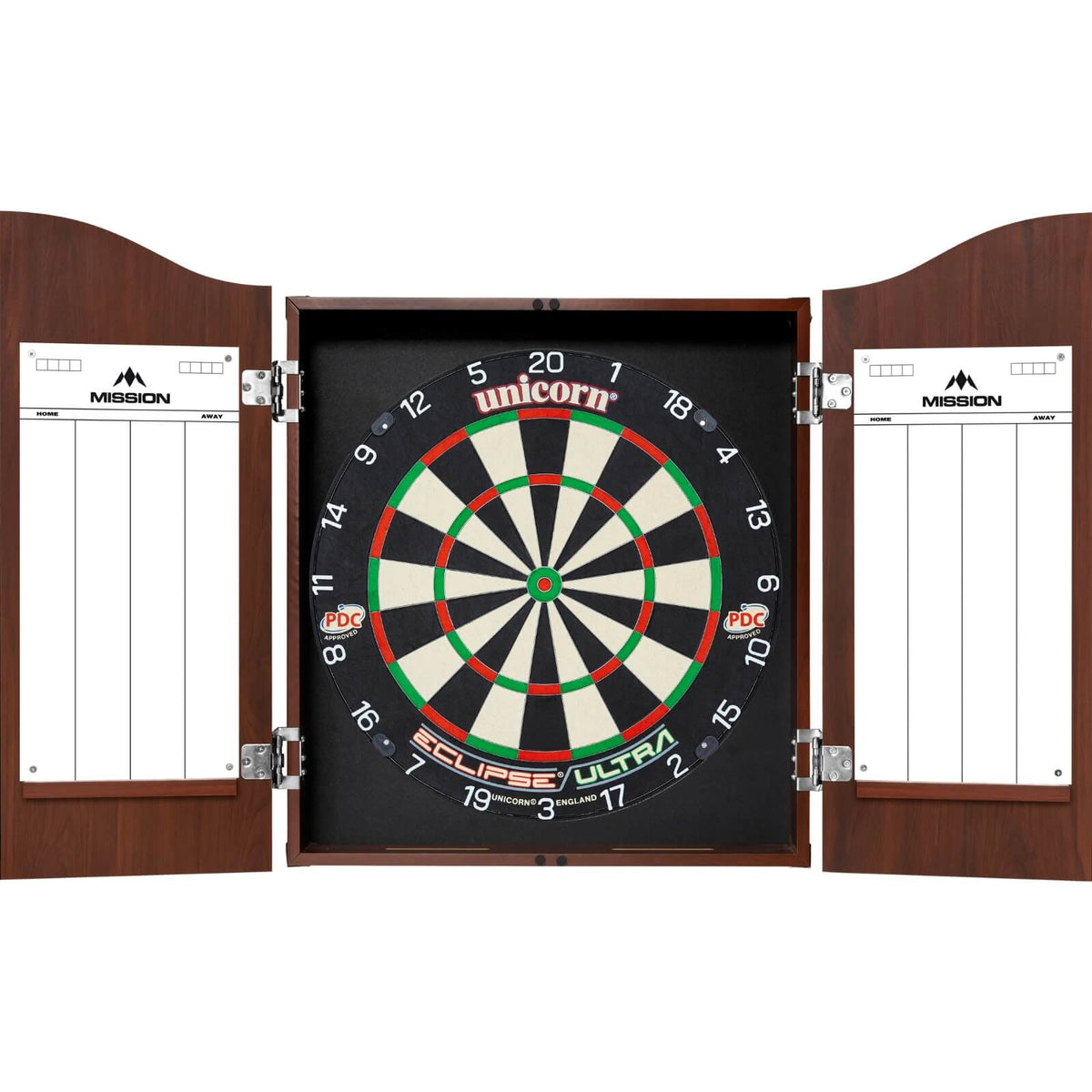 Cabinets &amp; Dartboards - Mission - Sedona Red Dartboard Cabinet &amp; Dartboard Bundle - Choose Your Board Unicorn - Eclipse Ultra