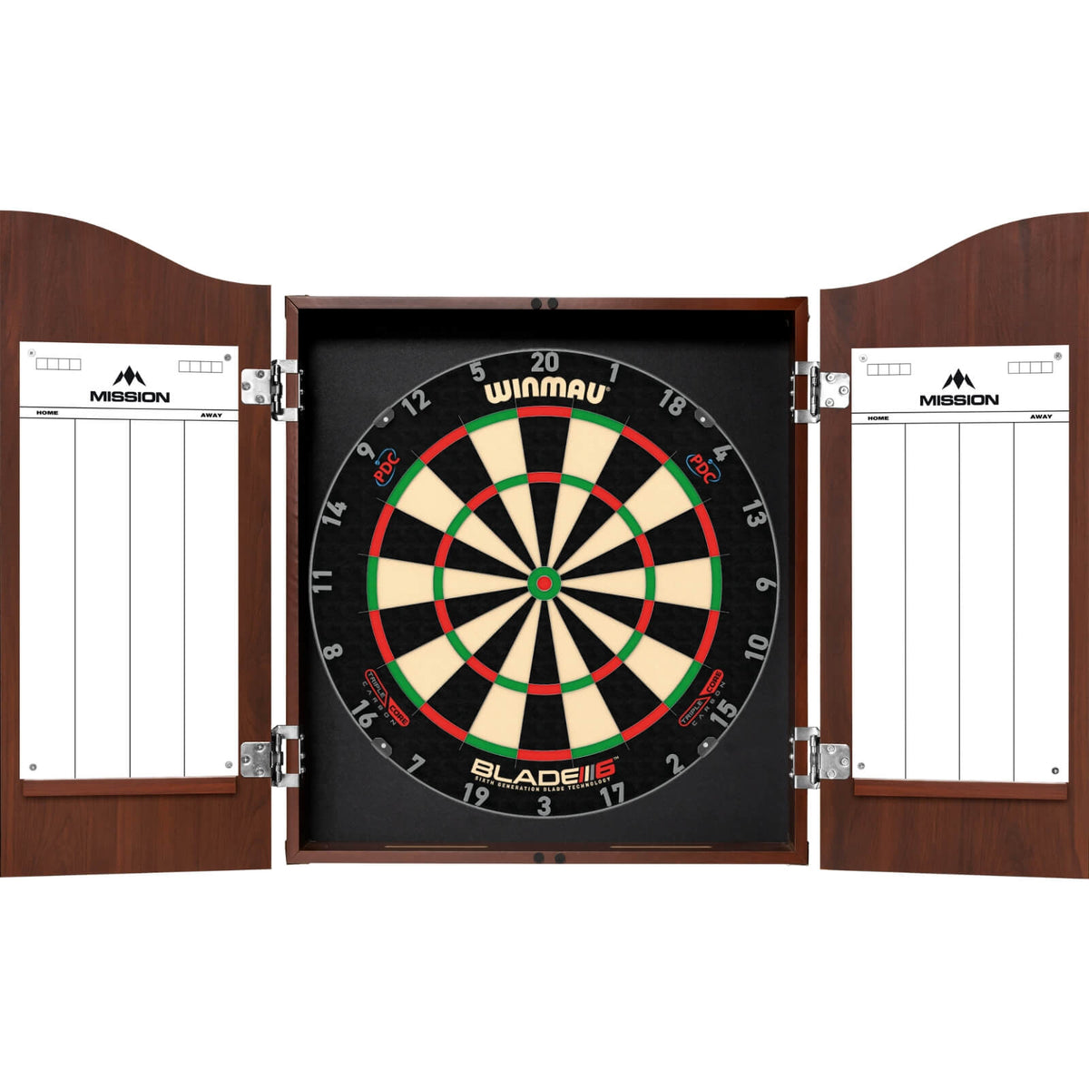 Cabinets &amp; Dartboards - Mission - Sedona Red Dartboard Cabinet &amp; Dartboard Bundle - Choose Your Board Winmau - Blade 6 Triple Core