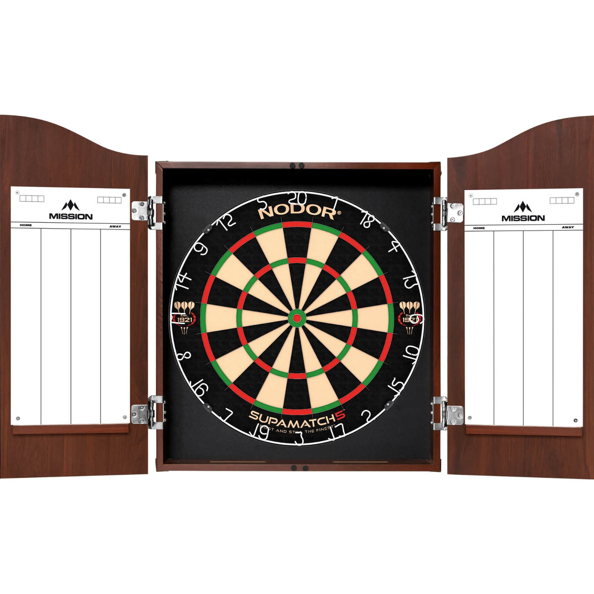 Cabinets &amp; Dartboards - Mission - Sedona Red Dartboard Cabinet &amp; Dartboard Bundle - Choose Your Board Nodor - Supamatch 5