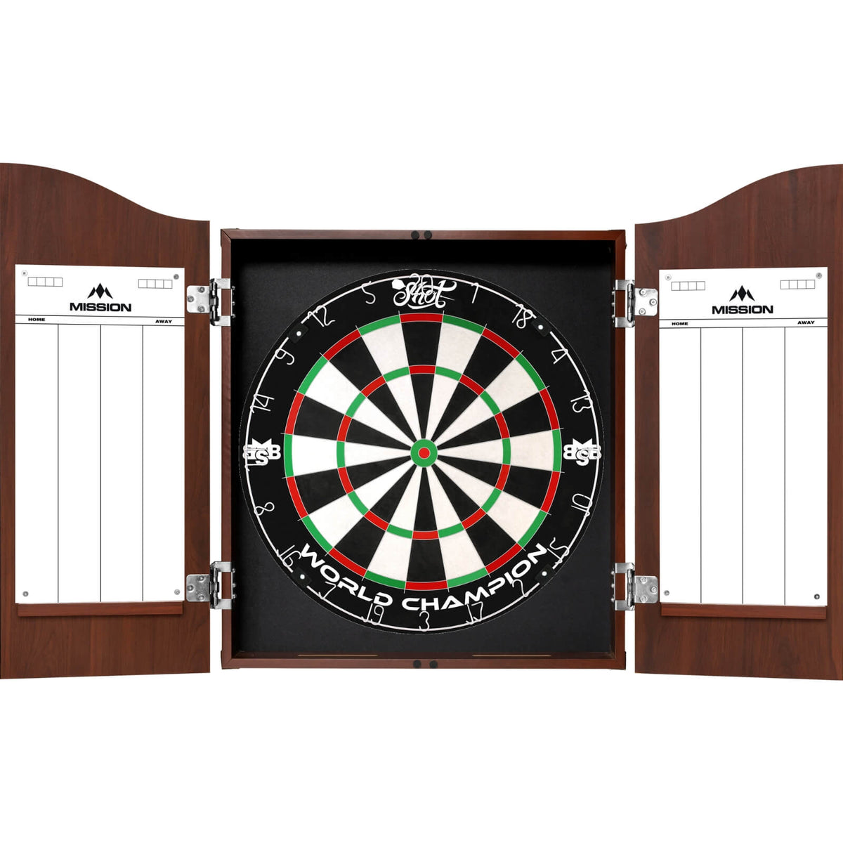 Cabinets &amp; Dartboards - Mission - Sedona Red Dartboard Cabinet &amp; Dartboard Bundle - Choose Your Board Shot - Michael Smith