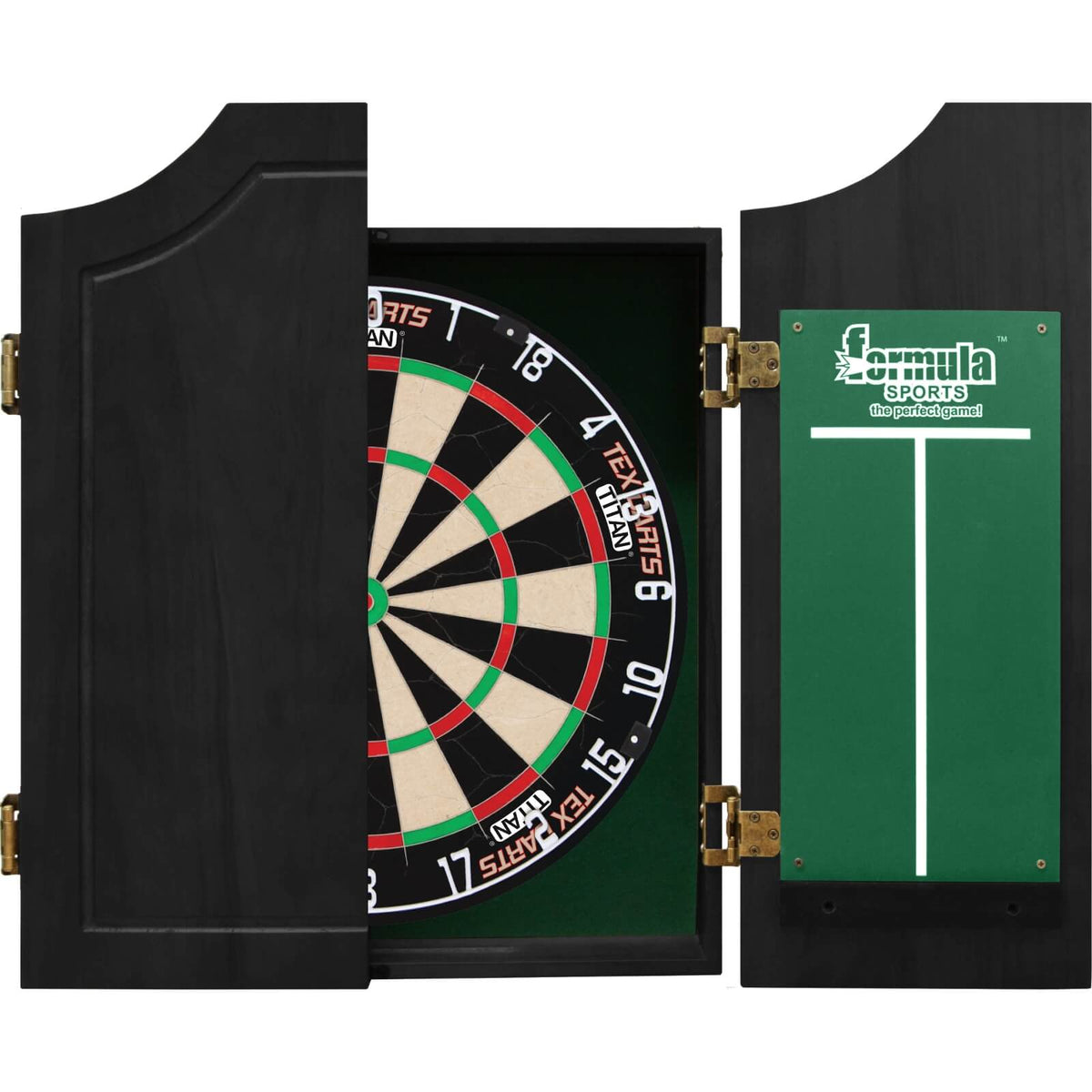 Cabinets &amp; Dartboards - Formula Sports - Black Solid Wood Dartboard Cabinet &amp; Dartboard Bundle - Choose Your Board Tex Darts - Titan