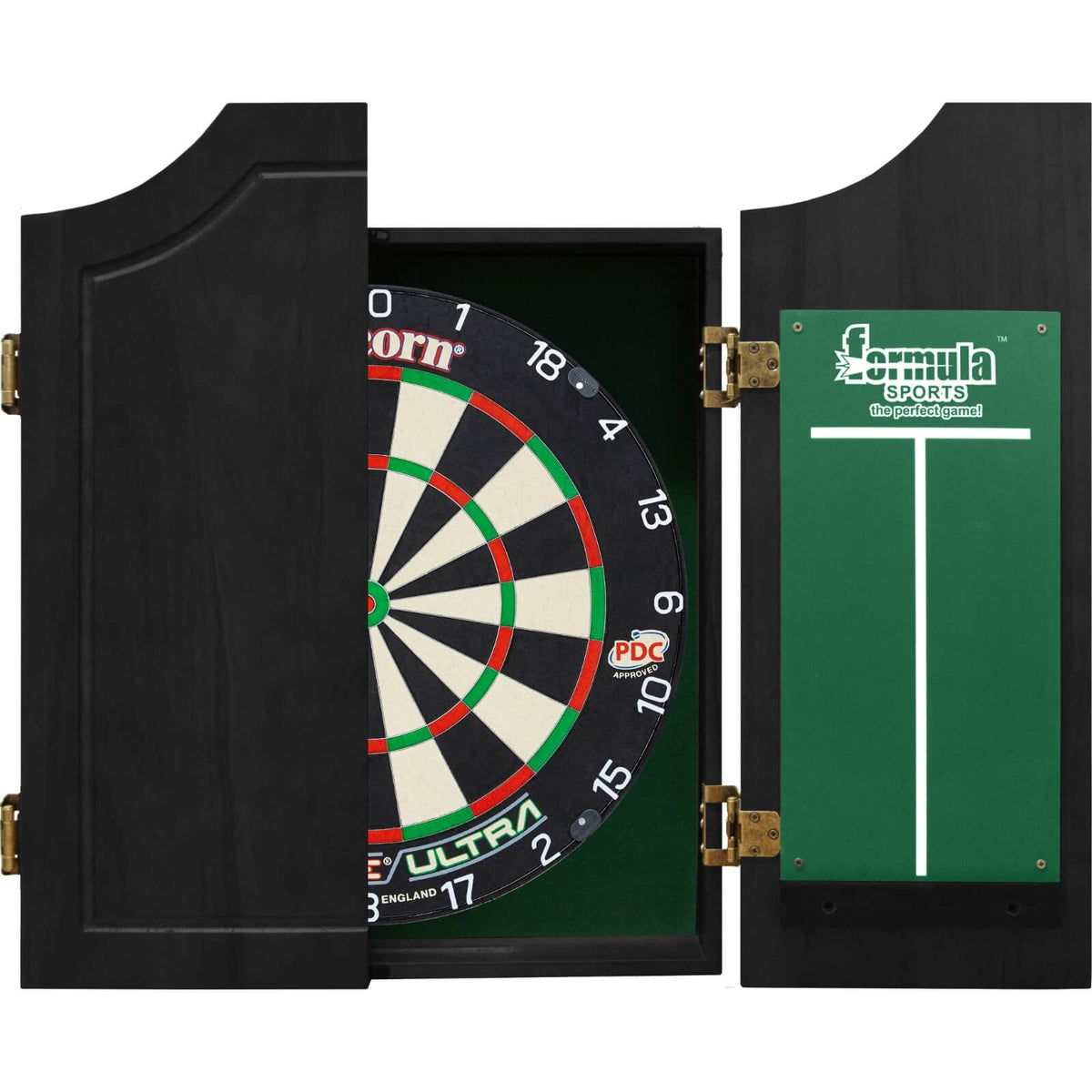 Cabinets &amp; Dartboards - Formula Sports - Black Solid Wood Dartboard Cabinet &amp; Dartboard Bundle - Choose Your Board Unicorn - Eclipse Ultra