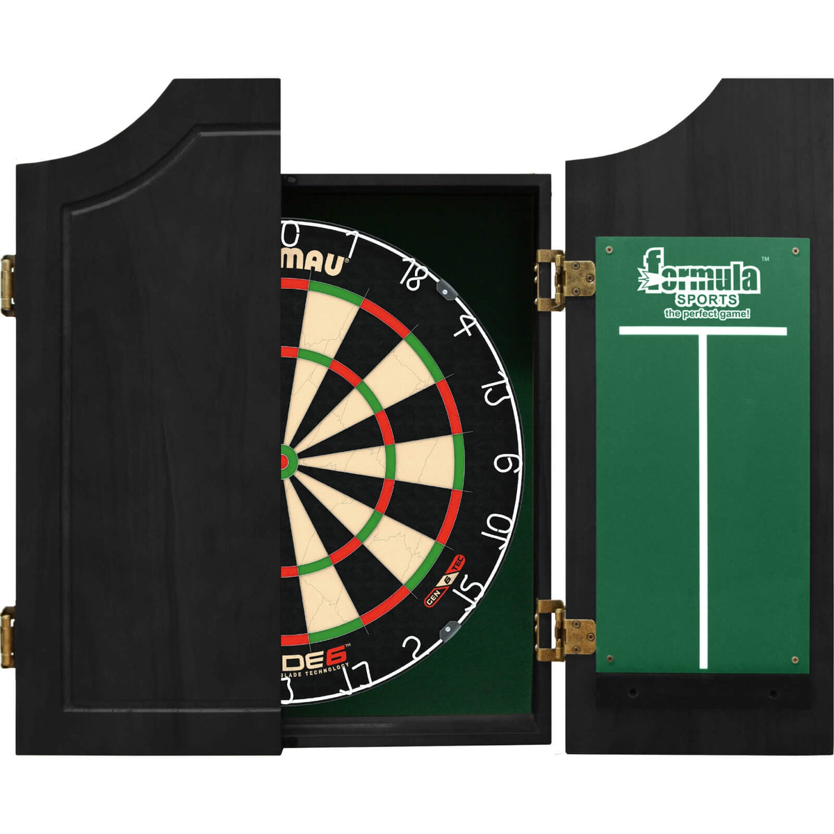 Cabinets &amp; Dartboards - Formula Sports - Black Solid Wood Dartboard Cabinet &amp; Dartboard Bundle - Choose Your Board Winmau - Blade 6