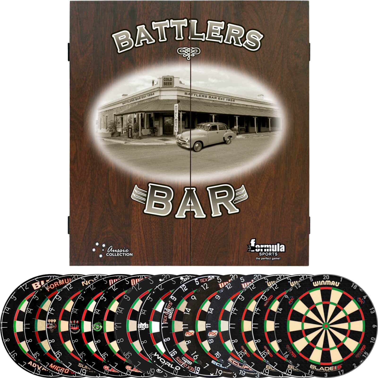 Cabinets & Dartboards - Formula Sports - Battlers Bar Dartboard Cabinet & Dartboard Bundle - Choose Your Board