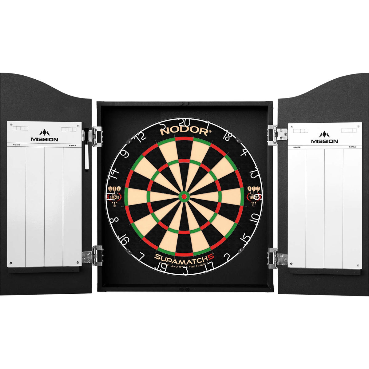 Cabinets &amp; Dartboards - Mission - Caution Area 501 Dartboard Cabinet &amp; Dartboard Bundle - Choose Your Board Nodor - Supamatch 5