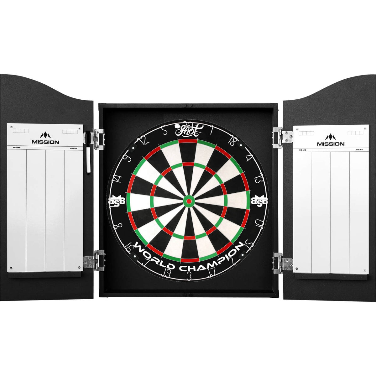 Cabinets &amp; Dartboards - Mission - Caution Area 501 Dartboard Cabinet &amp; Dartboard Bundle - Choose Your Board Shot - Michael Smith