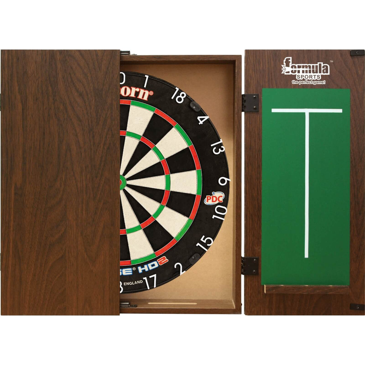Cabinets &amp; Dartboards - Formula Sports - Walnut Dartboard Cabinet &amp; Dartboard Bundle - Choose Your Board