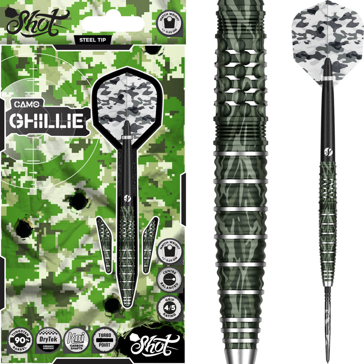 Shot - Camo Ghillie Darts - Turbo Point - 90% Tungsten - 23g 24g 25g