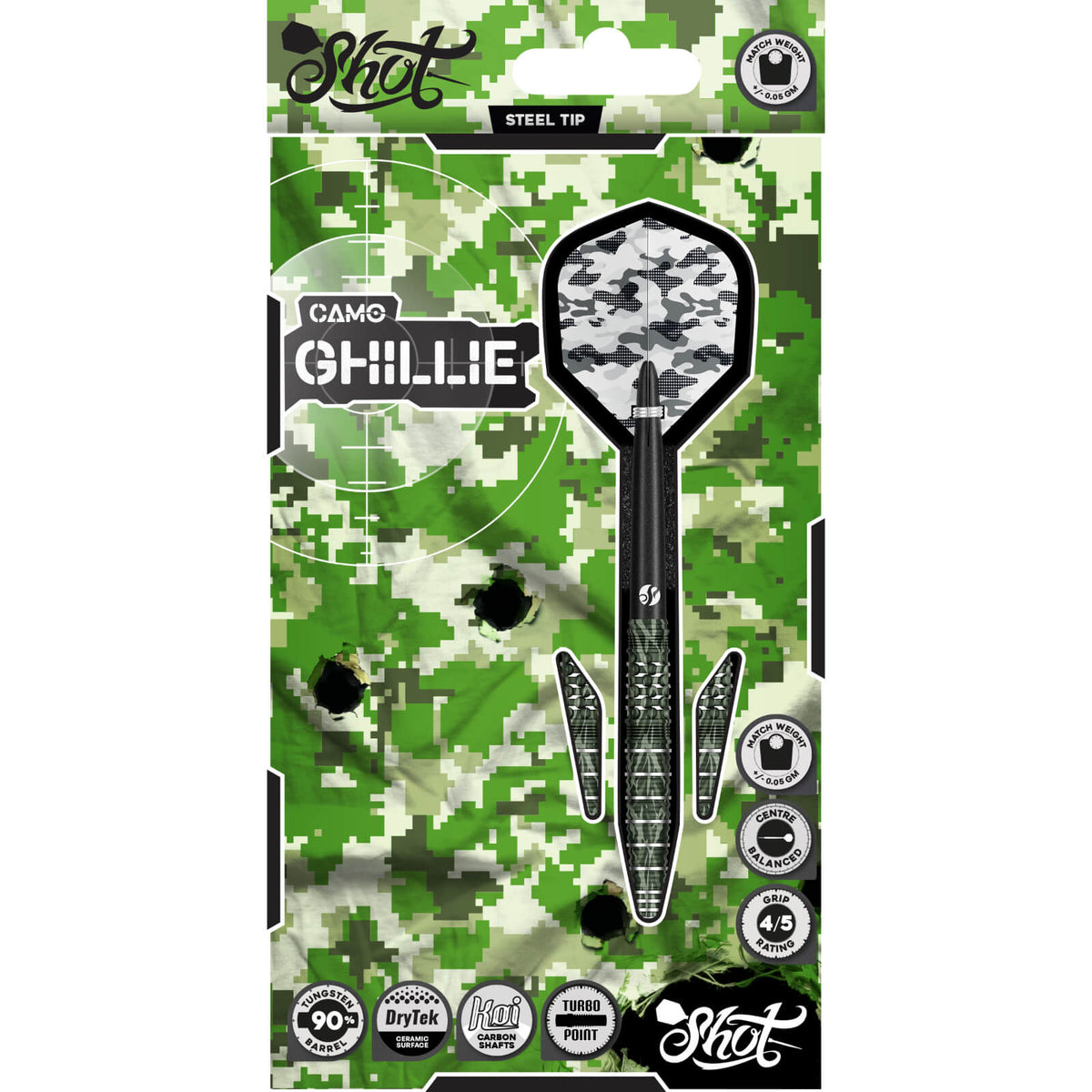 Shot - Camo Ghillie Darts - Turbo Point - 90% Tungsten - 23g 24g 25g