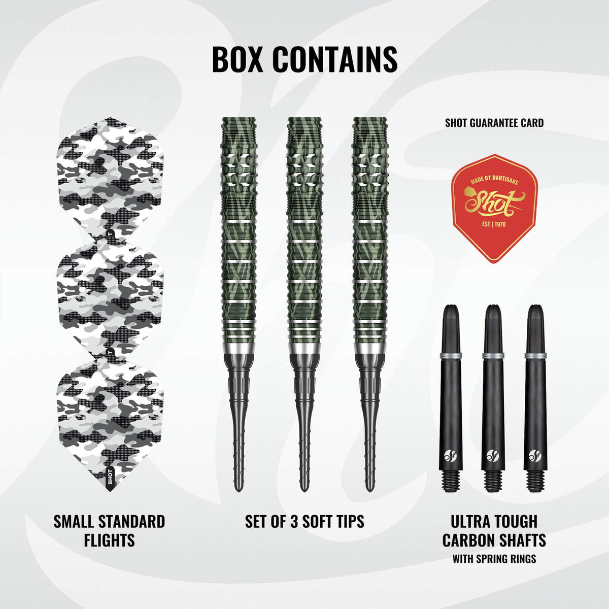 Shot - Camo Ghillie Darts - Soft Tip - 90% Tungsten - 20g