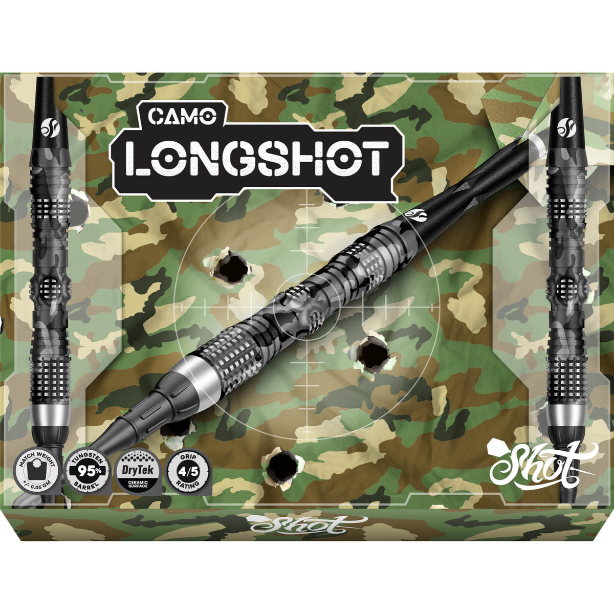 Shot - Camo Longshot Darts - Soft Tip - 95% Tungsten - 20g
