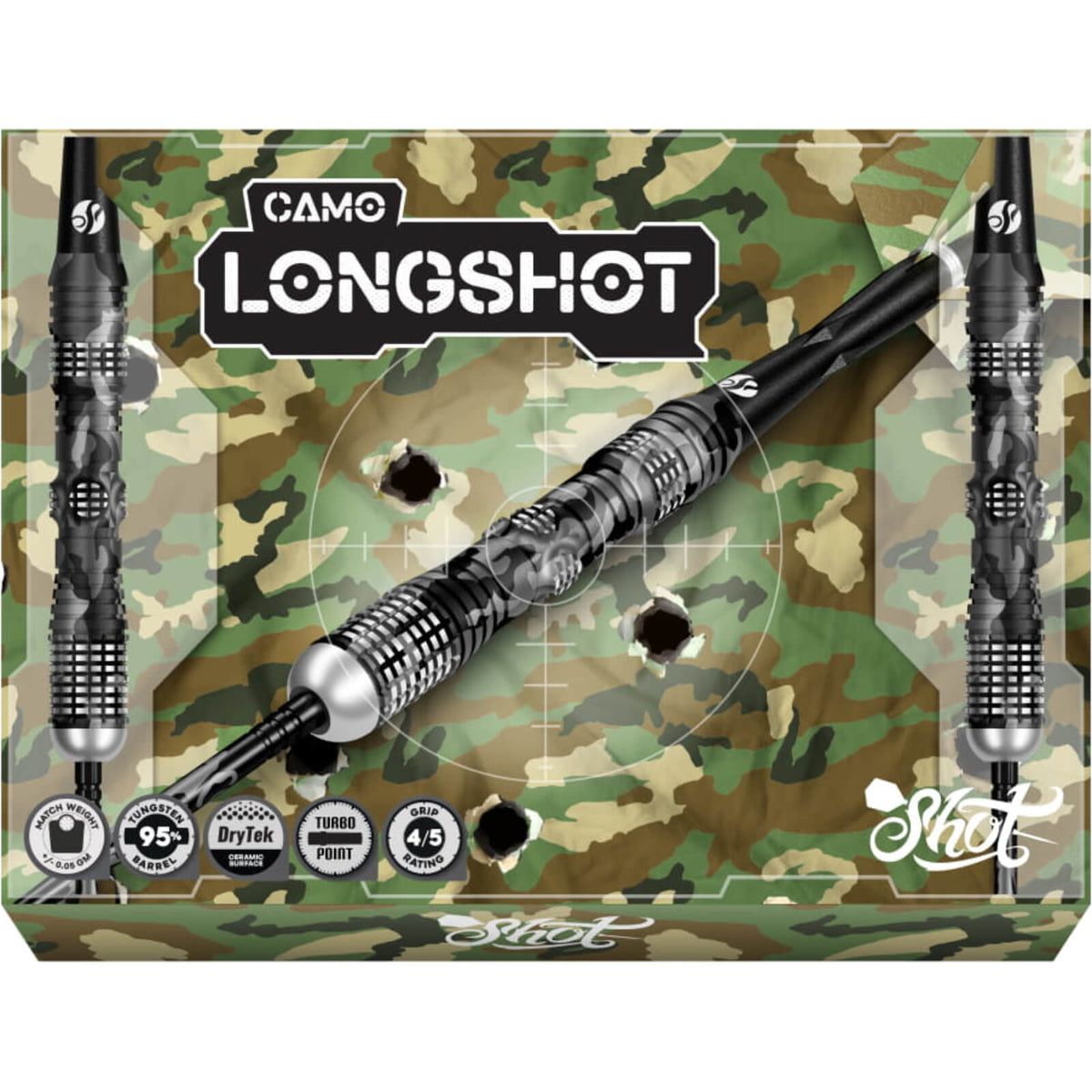 Shot - Camo Longshot Darts - Turbo Point - 95% Tungsten - 23g 24g 25g