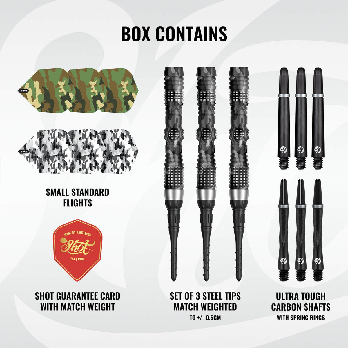 Shot - Camo Longshot Darts - Soft Tip - 95% Tungsten - 20g