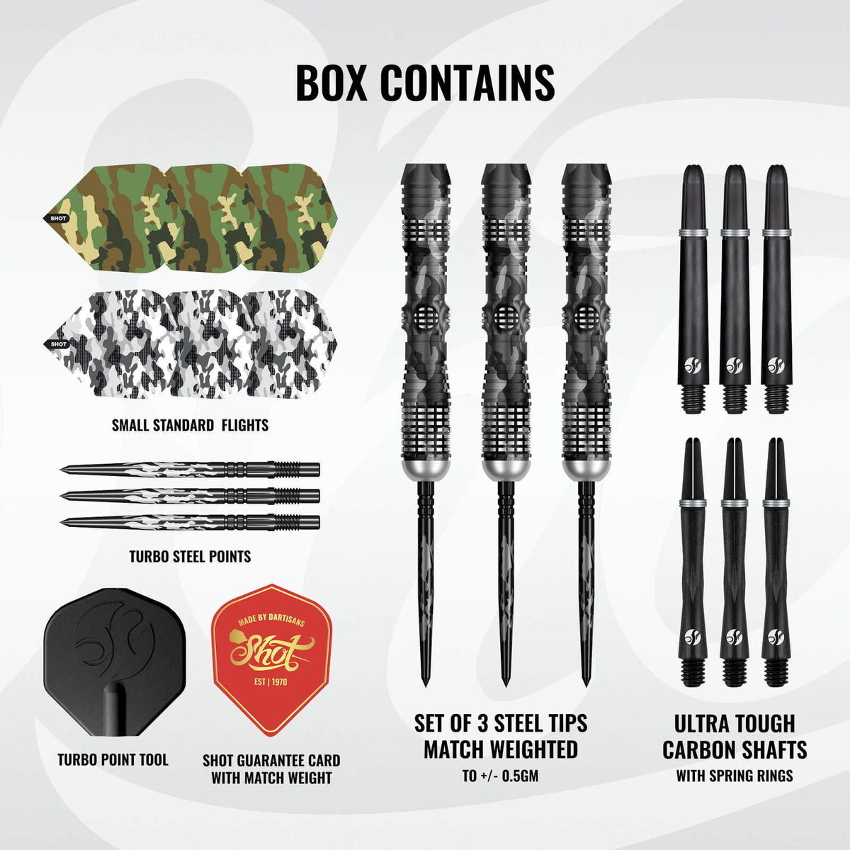 Shot - Camo Longshot Darts - Turbo Point - 95% Tungsten - 23g 24g 25g