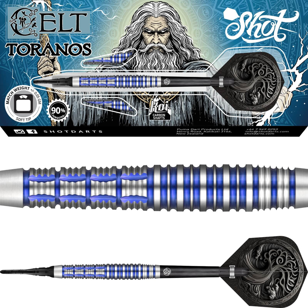 Darts - Shot - Celt Toranos Darts - Soft Tip - 90% Tungsten - 18g 20g