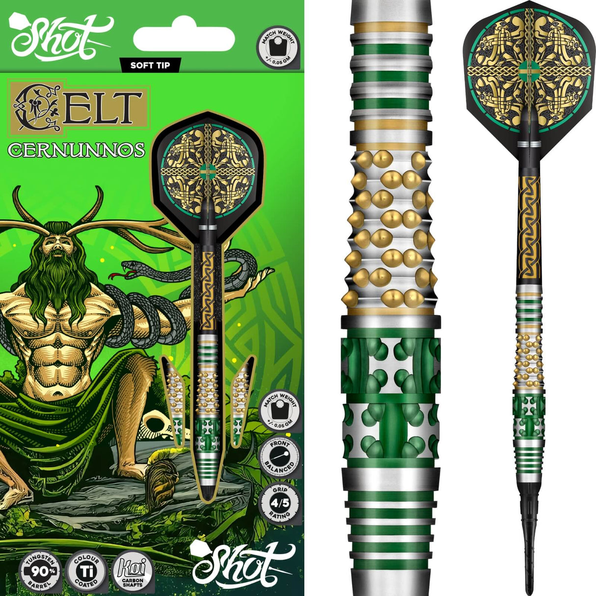 Shot - Celt Cernunnos Darts - Soft Tip - 90% Tungsten - 18g 20g -