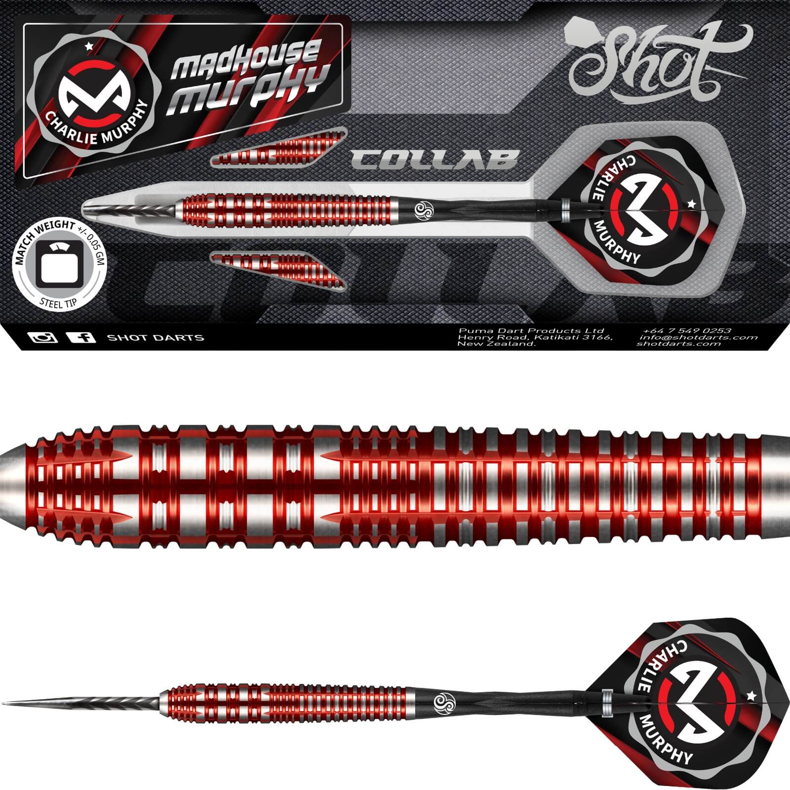 Darts - Shot - Charlie Murphy Darts - Steel Tip - 90% Tungsten - 23g