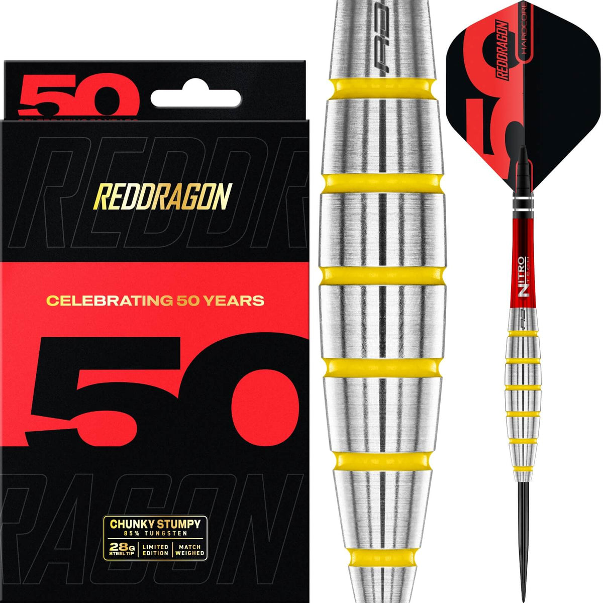 Darts - Red Dragon - Chunky Stumpy 3 Darts - Steel Tip - 85% Tungsten - 24g