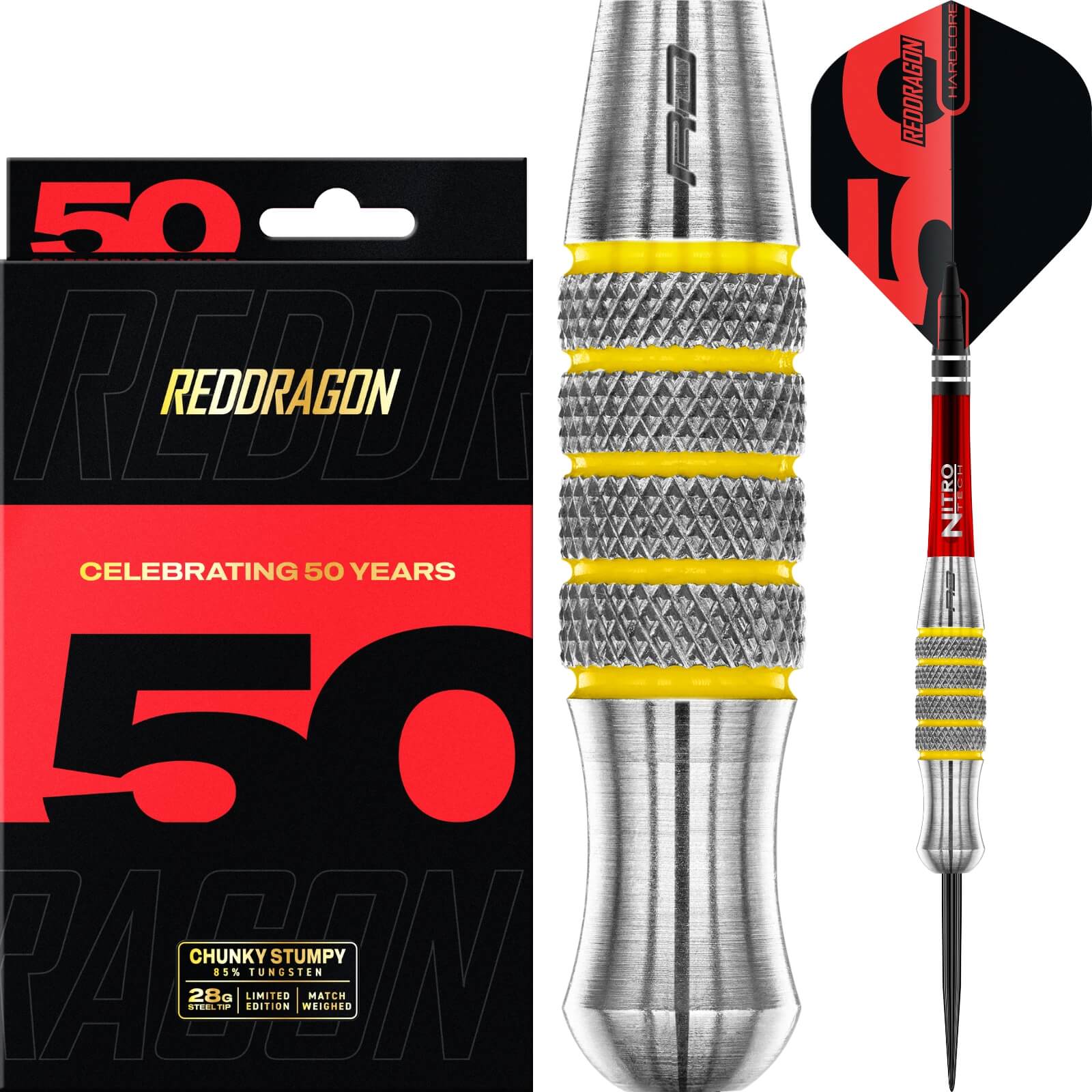 Darts - Red Dragon - Chunky Stumpy 7 Darts - Steel Tip - 85% Tungsten - 28g