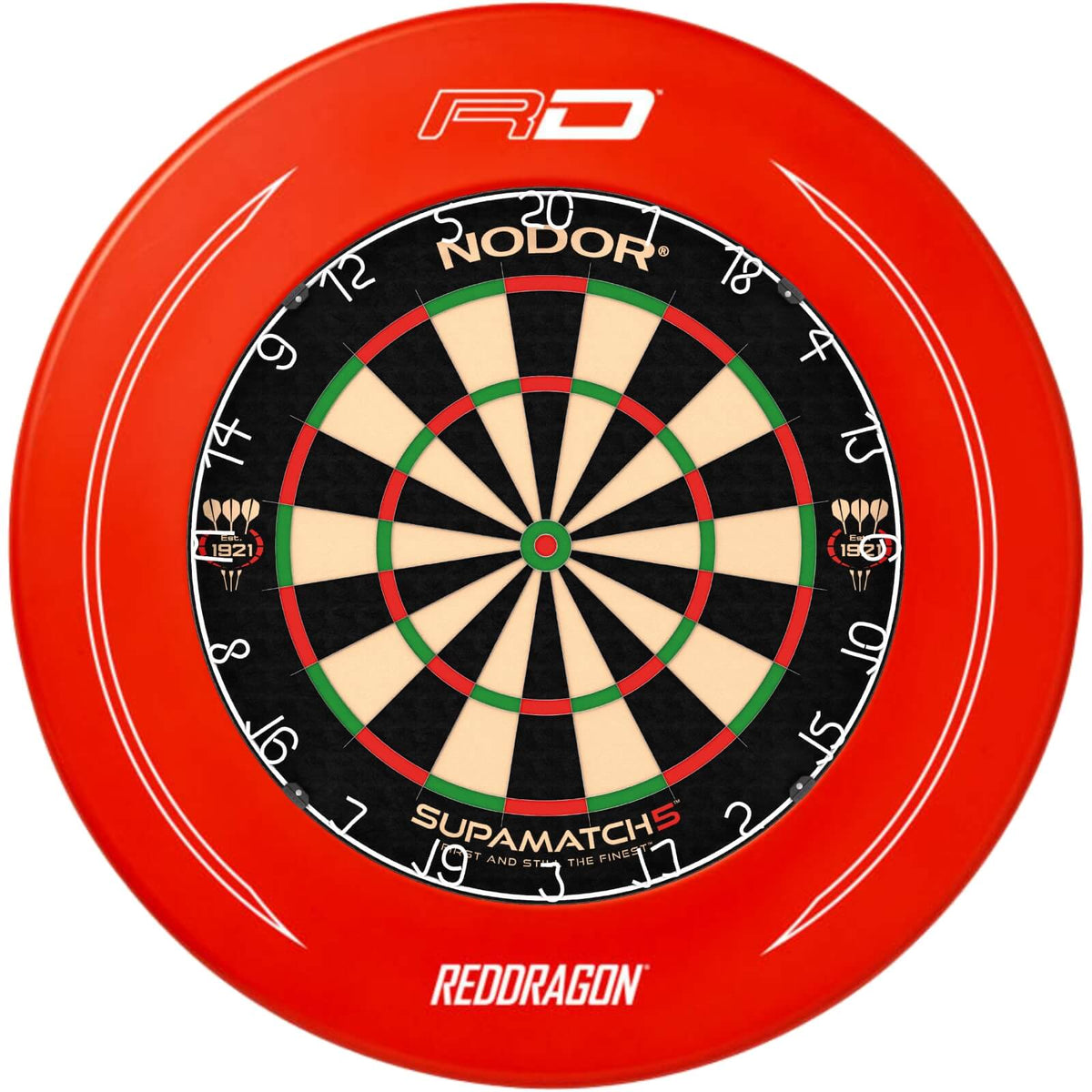 Surrounds &amp; Dartboards - Red Dragon - Printed Dartboard Surround &amp; Dartboard Bundle - Choose Your Board Red / Nodor - Supamatch 5