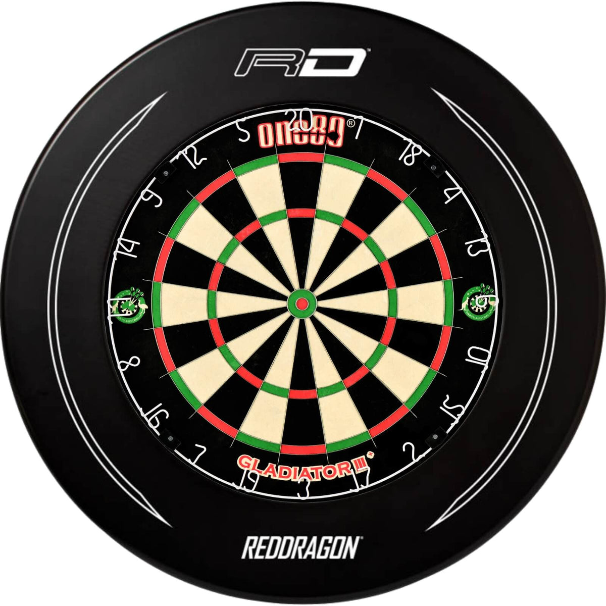 Surrounds &amp; Dartboards - Red Dragon - Printed Dartboard Surround &amp; Dartboard Bundle - Choose Your Board Black / One80 - Gladiator 3+