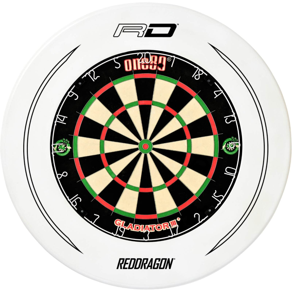 Surrounds &amp; Dartboards - Red Dragon - Printed Dartboard Surround &amp; Dartboard Bundle - Choose Your Board White / One80 - Gladiator 3+