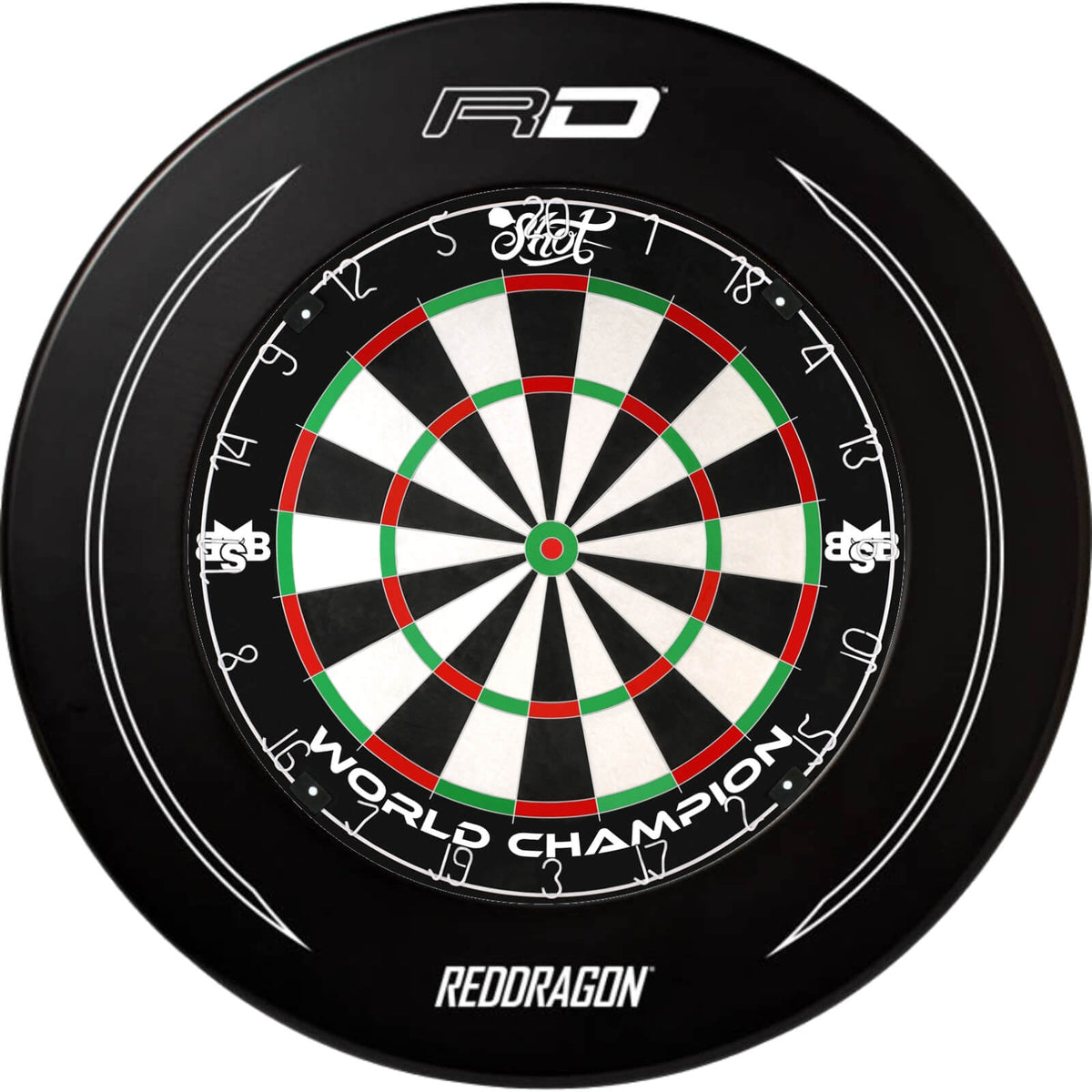 Surrounds &amp; Dartboards - Red Dragon - Printed Dartboard Surround &amp; Dartboard Bundle - Choose Your Board Black / Shot - Michael Smith