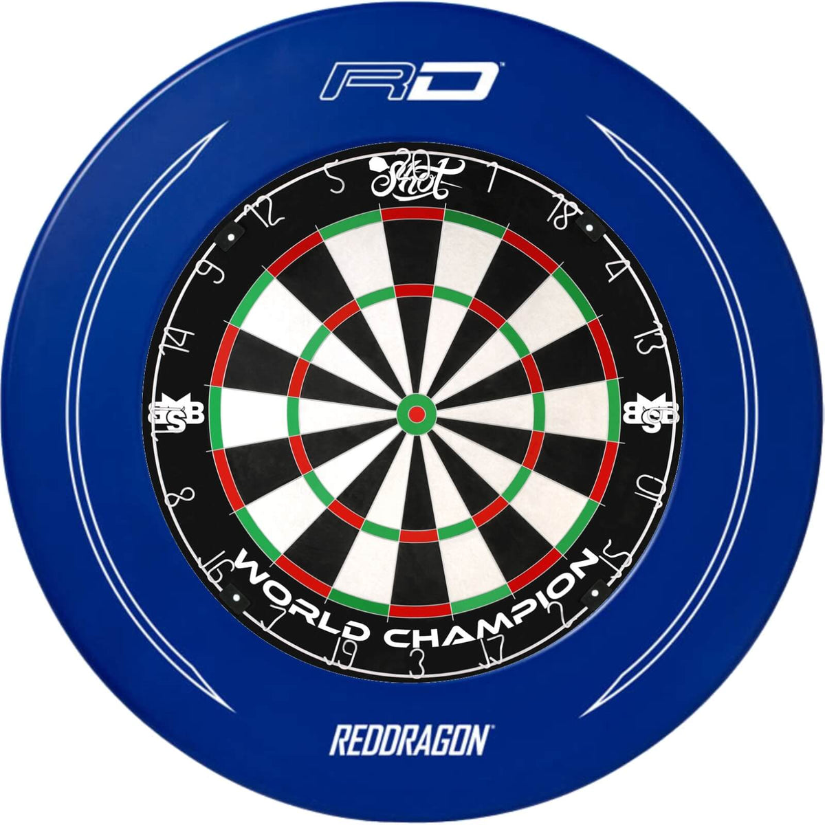 Surrounds &amp; Dartboards - Red Dragon - Printed Dartboard Surround &amp; Dartboard Bundle - Choose Your Board Blue / Shot - Michael Smith