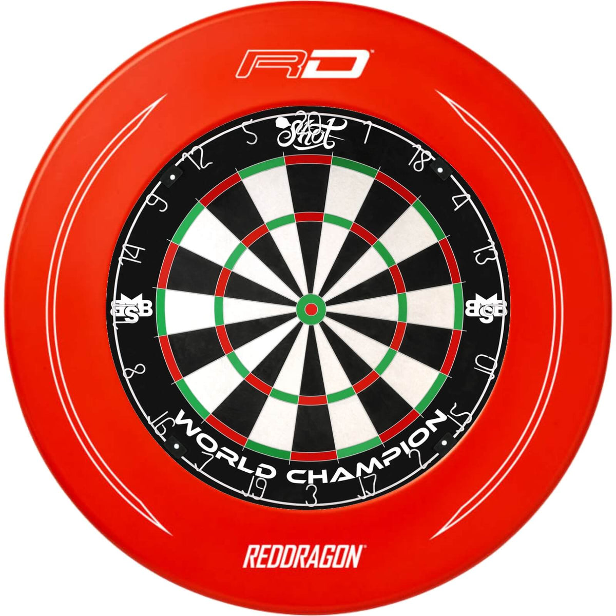 Surrounds &amp; Dartboards - Red Dragon - Printed Dartboard Surround &amp; Dartboard Bundle - Choose Your Board Red / Shot - Michael Smith