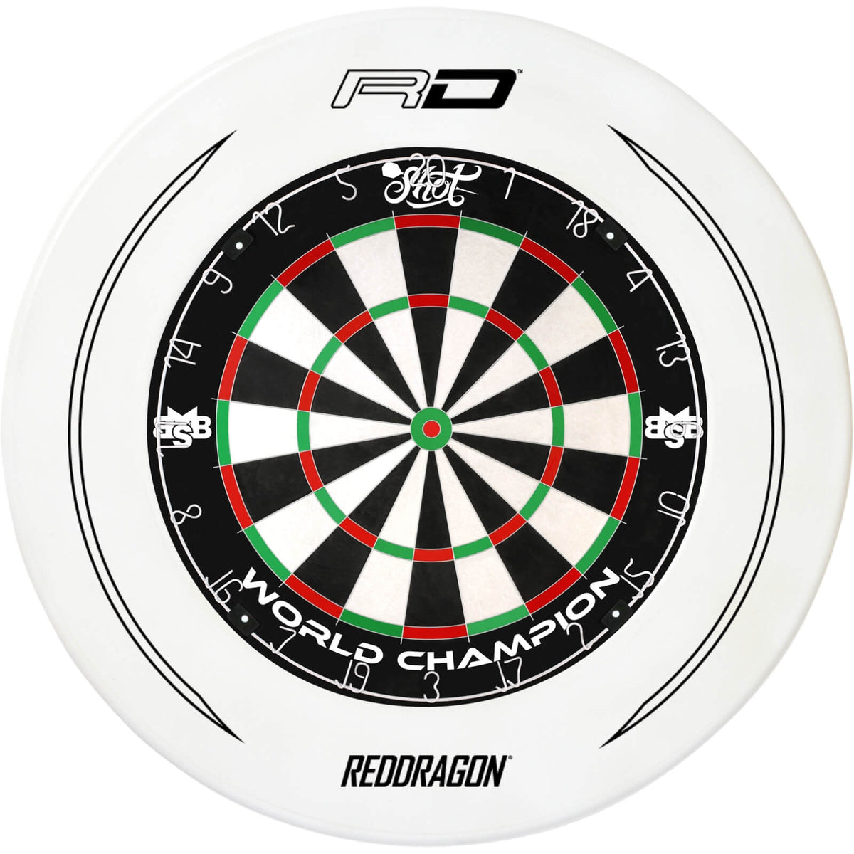 Surrounds &amp; Dartboards - Red Dragon - Printed Dartboard Surround &amp; Dartboard Bundle - Choose Your Board White / Shot - Michael Smith