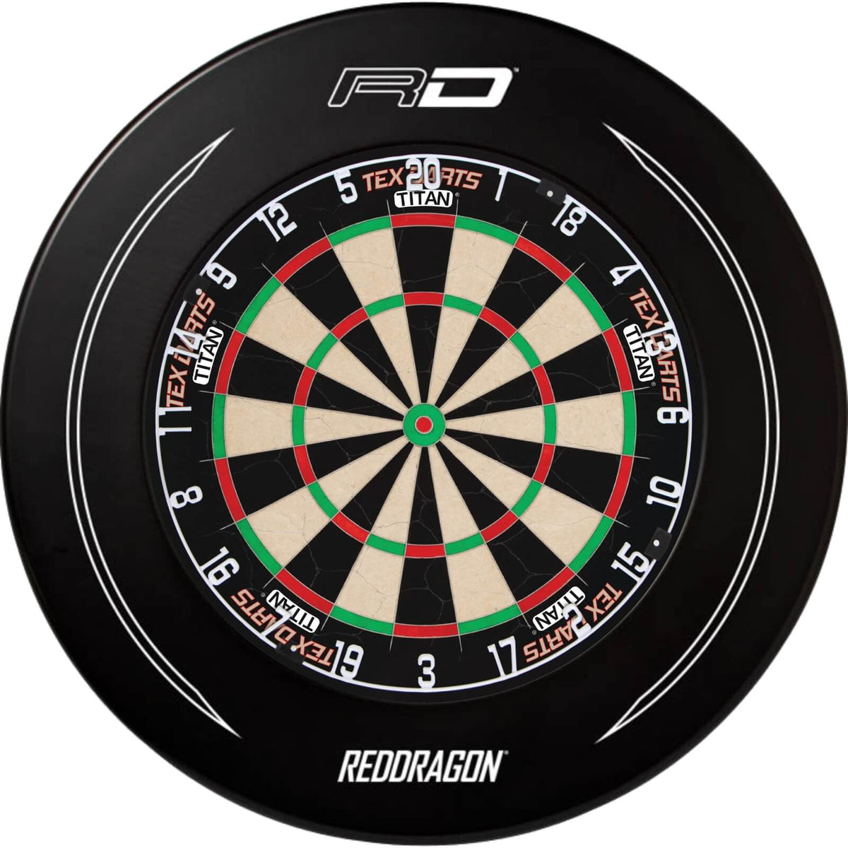 Surrounds &amp; Dartboards - Red Dragon - Printed Dartboard Surround &amp; Dartboard Bundle - Choose Your Board Black / Tex Darts - Titan