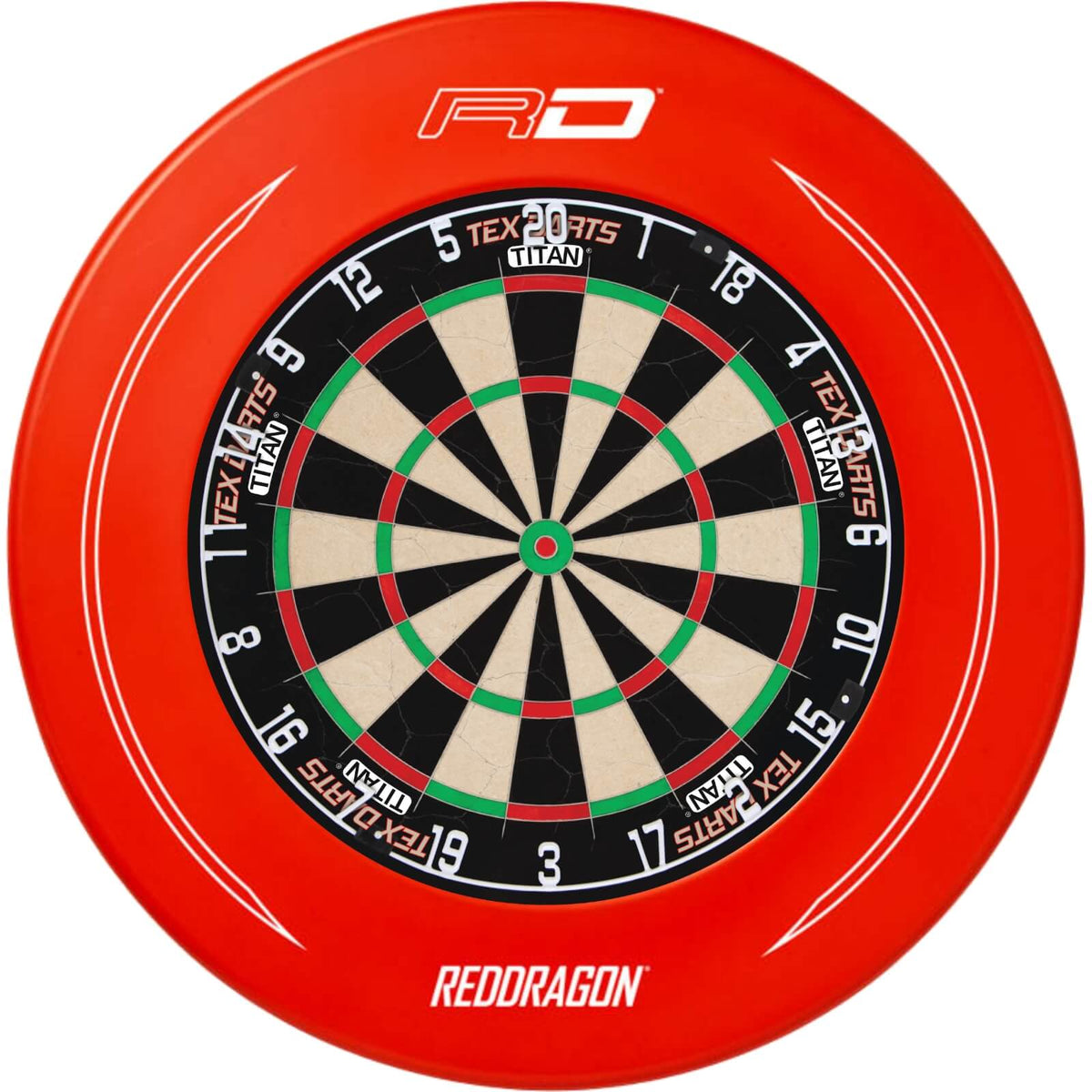 Surrounds &amp; Dartboards - Red Dragon - Printed Dartboard Surround &amp; Dartboard Bundle - Choose Your Board Red / Tex Darts - Titan