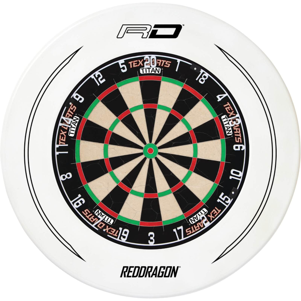 Surrounds &amp; Dartboards - Red Dragon - Printed Dartboard Surround &amp; Dartboard Bundle - Choose Your Board White / Tex Darts - Titan