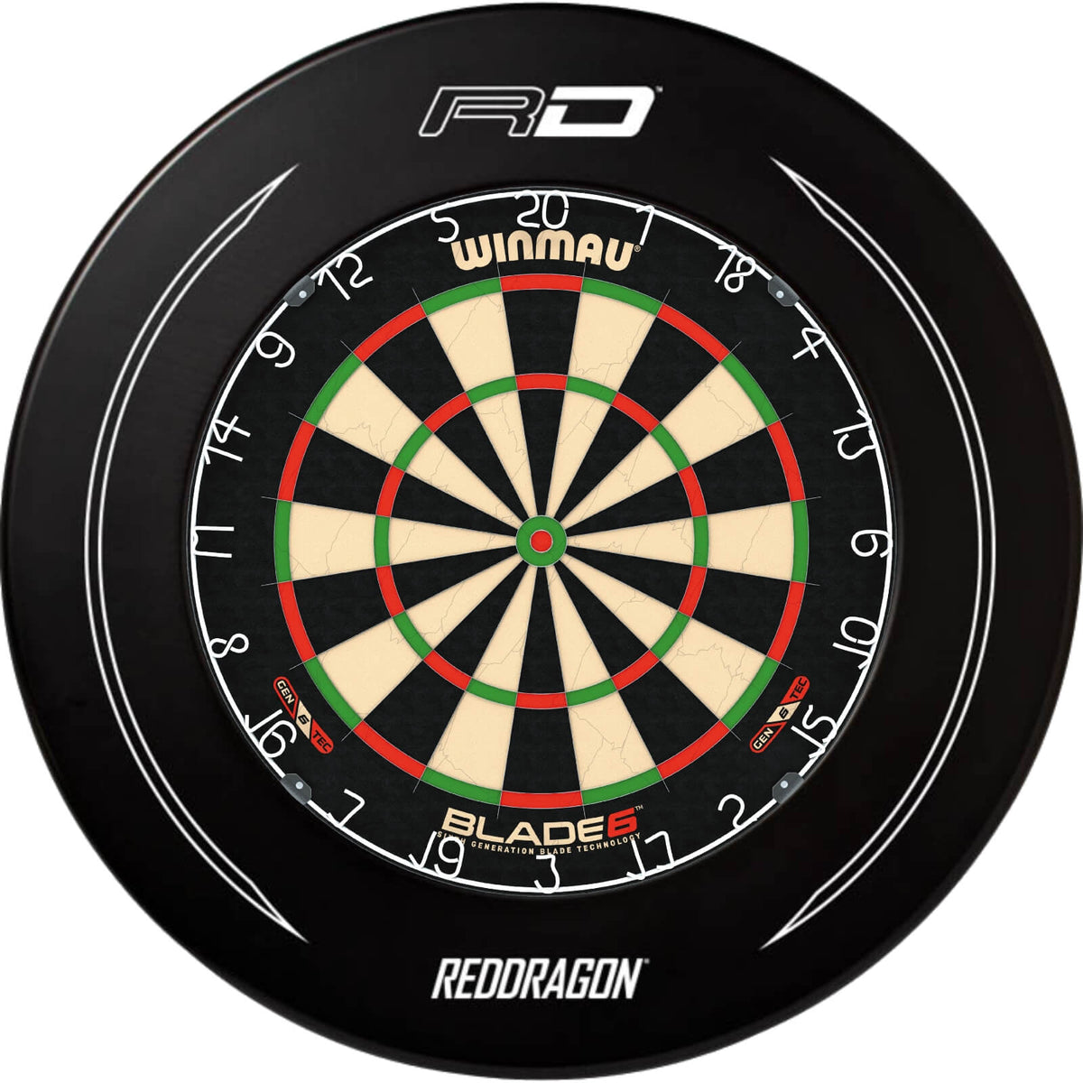 Surrounds &amp; Dartboards - Red Dragon - Printed Dartboard Surround &amp; Dartboard Bundle - Choose Your Board Black / Winmau - Blade 6